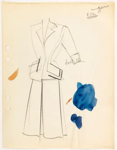 Croquis d'un modèle Carven du Printemps 1953