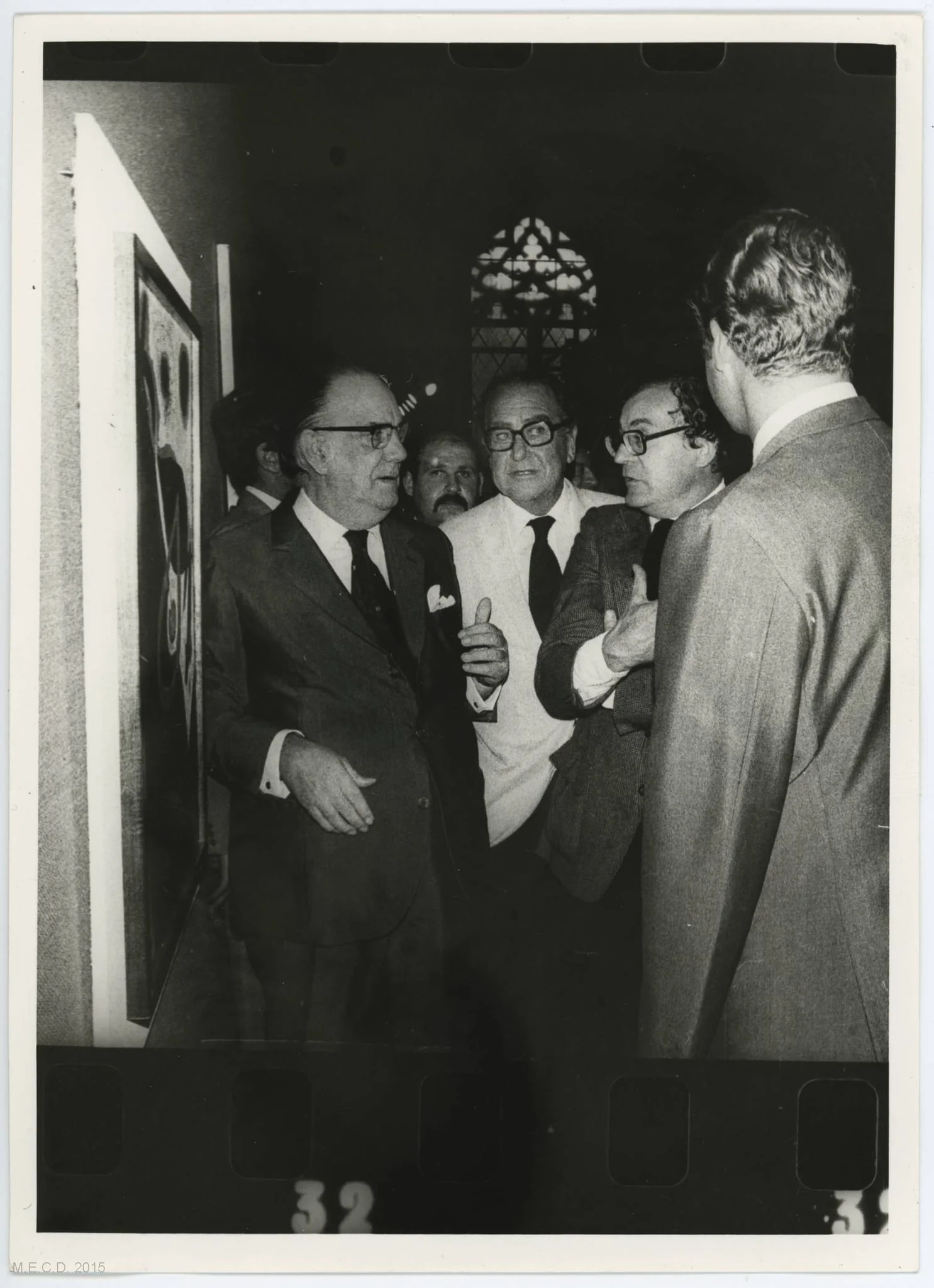Camilo José Cela ante un cuadro de Miró, by Unknown, 1980