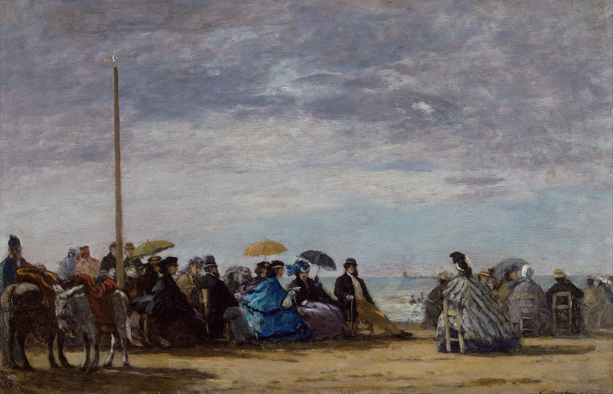 The beach, by Eugène Boudin, oil, 1864