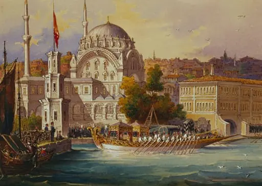 View of the Sultan's Barge in front of the Nusretiye Camii