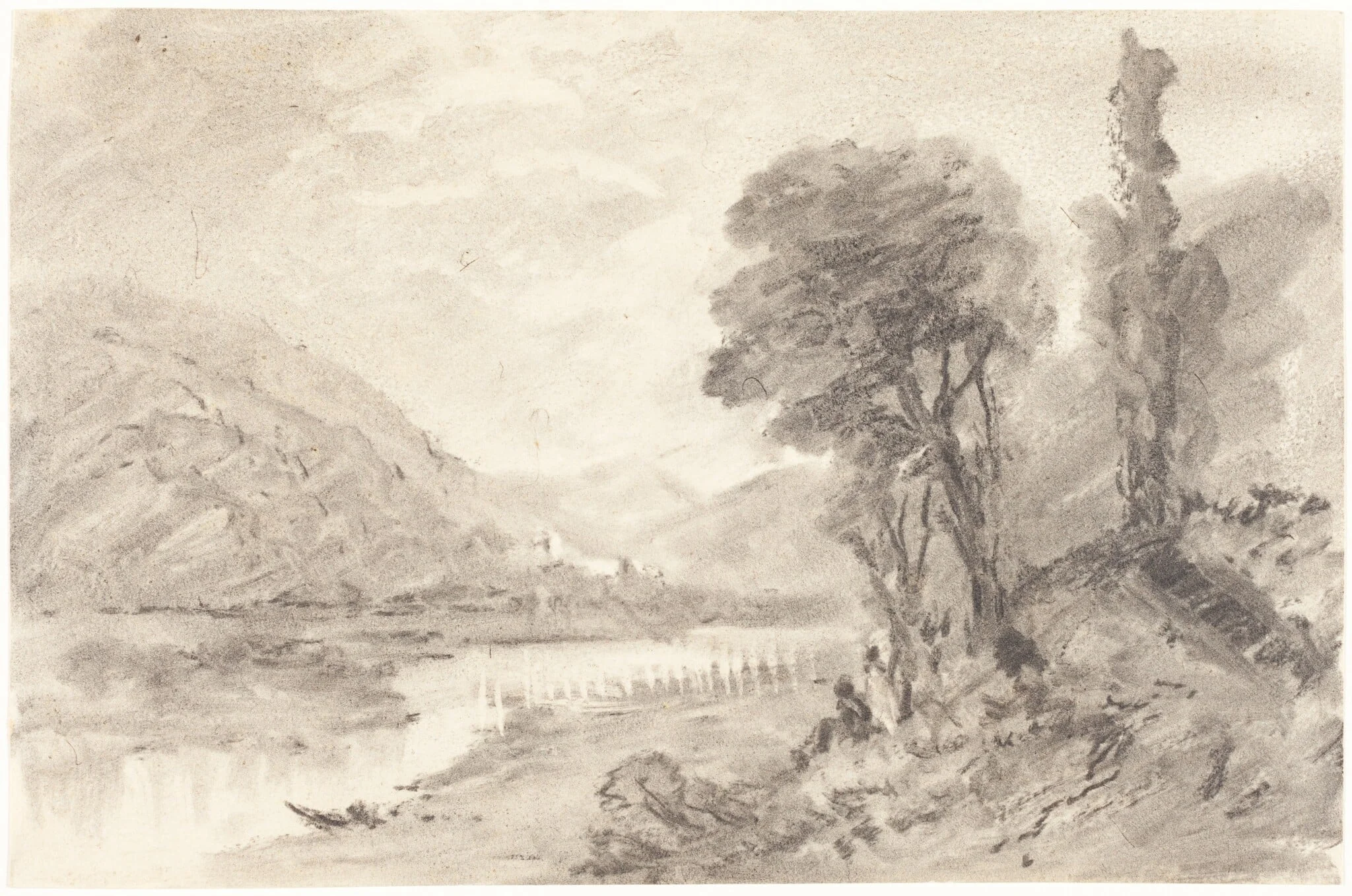Landscape, by British 19th Century, charcoal, 1801