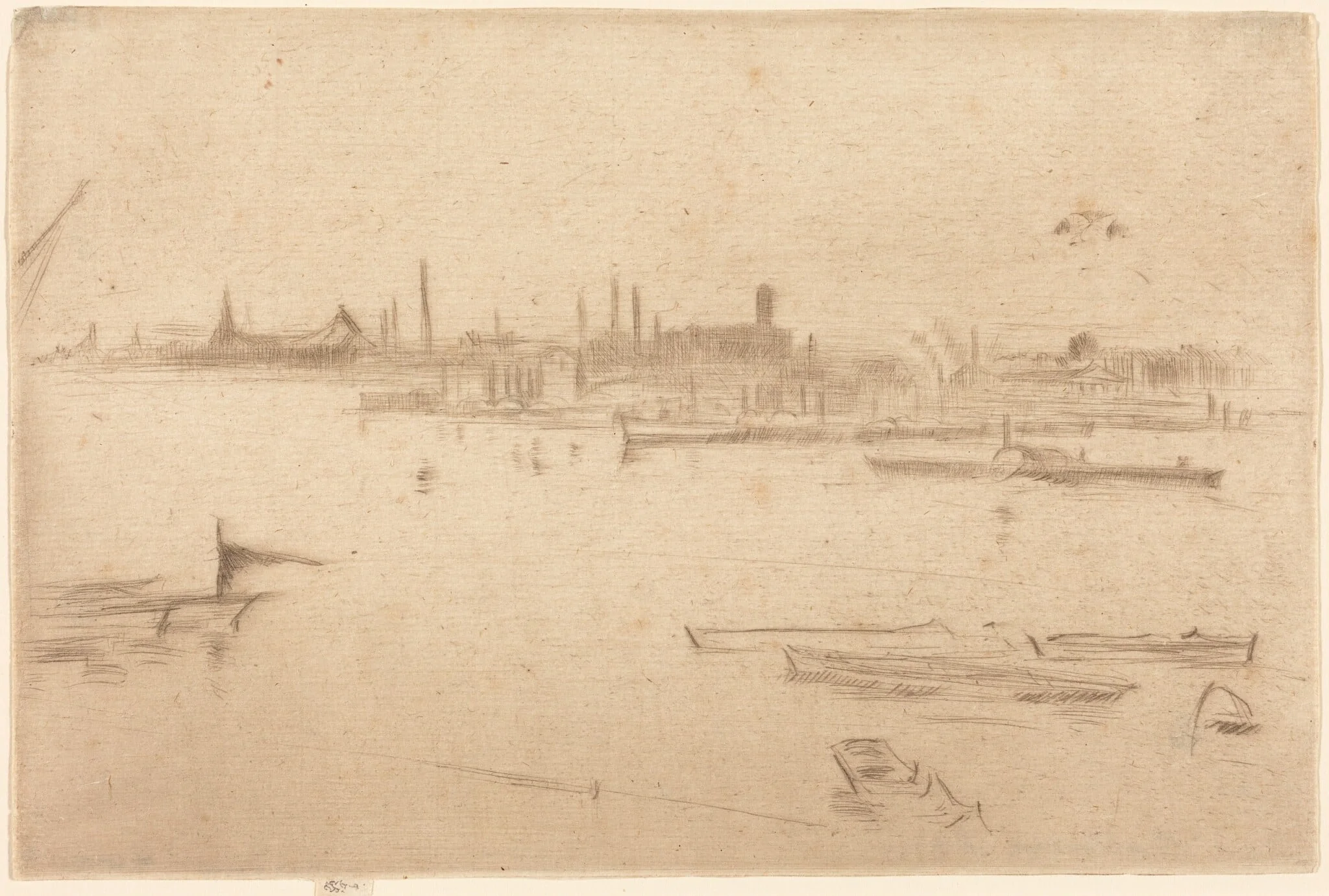 Battersea: Dawn, by James McNeill Whistler, ink, 1875