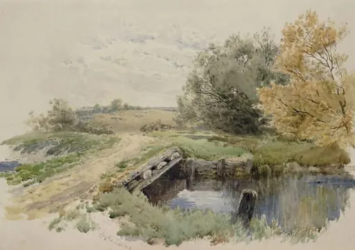 Landscape with bridge over stream