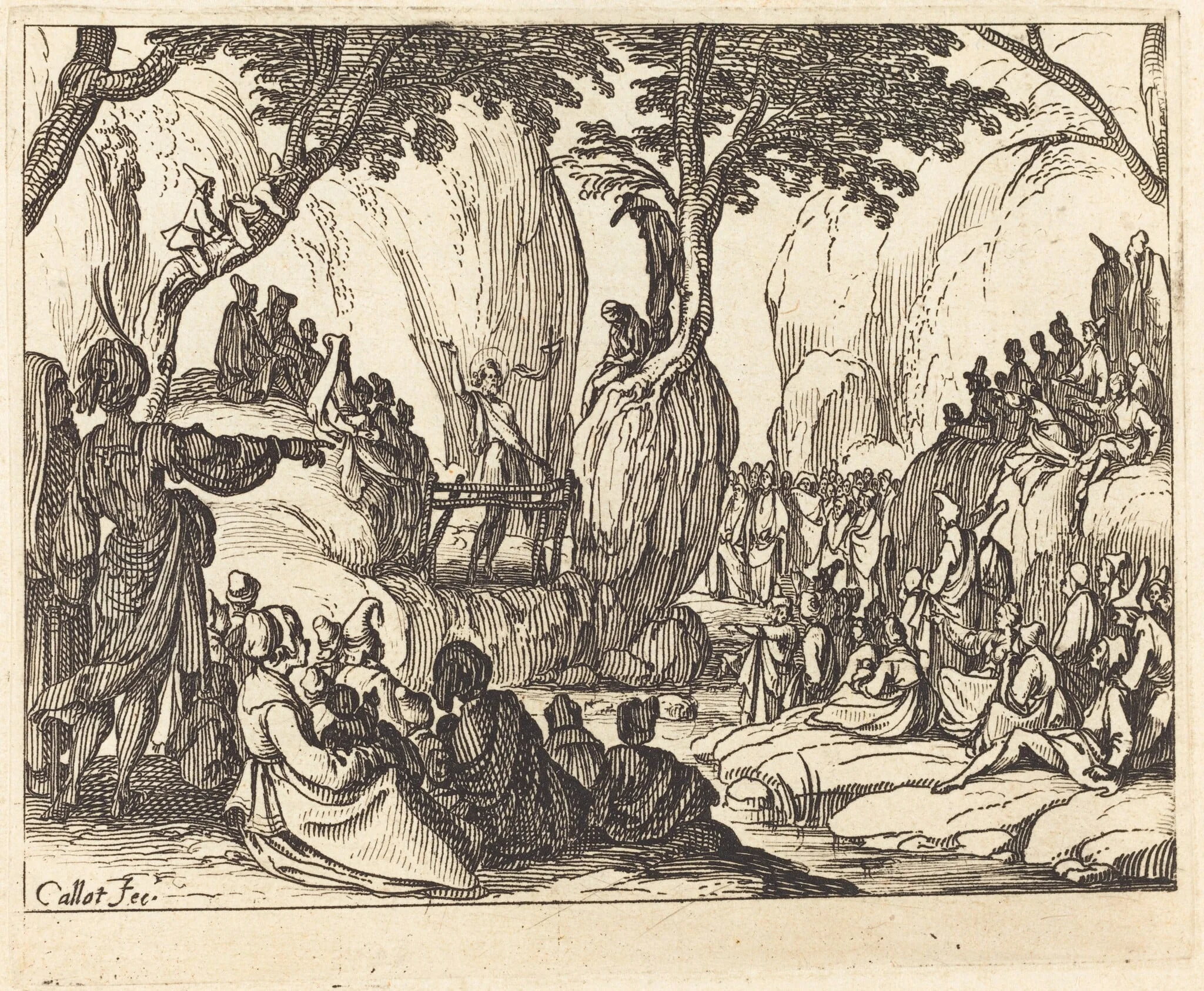 Saint John Preaching in the Desert, by Jacques Callot, ink, 1634