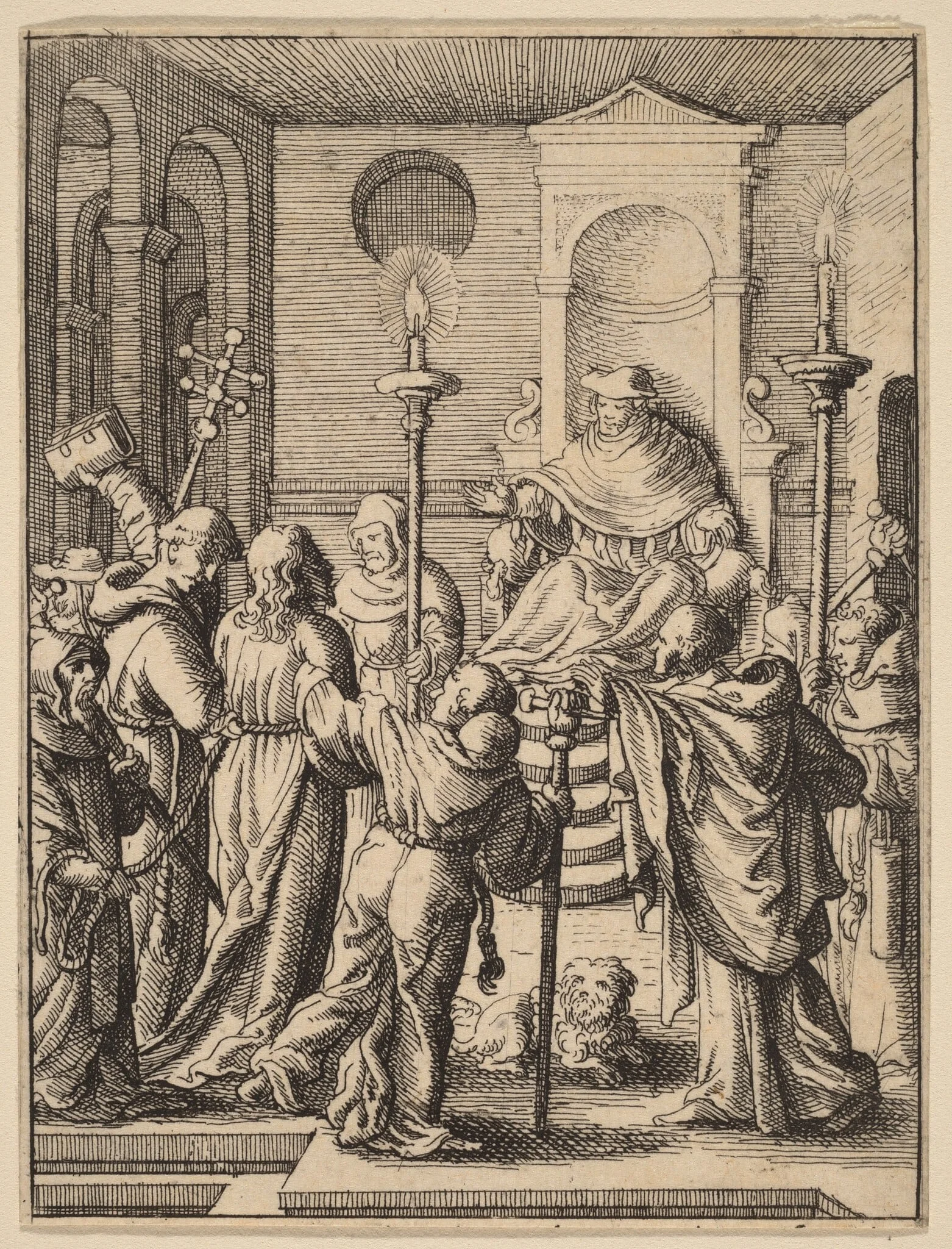 Jesus before Annas, by Wenceslaus Hollar, ink, 1642