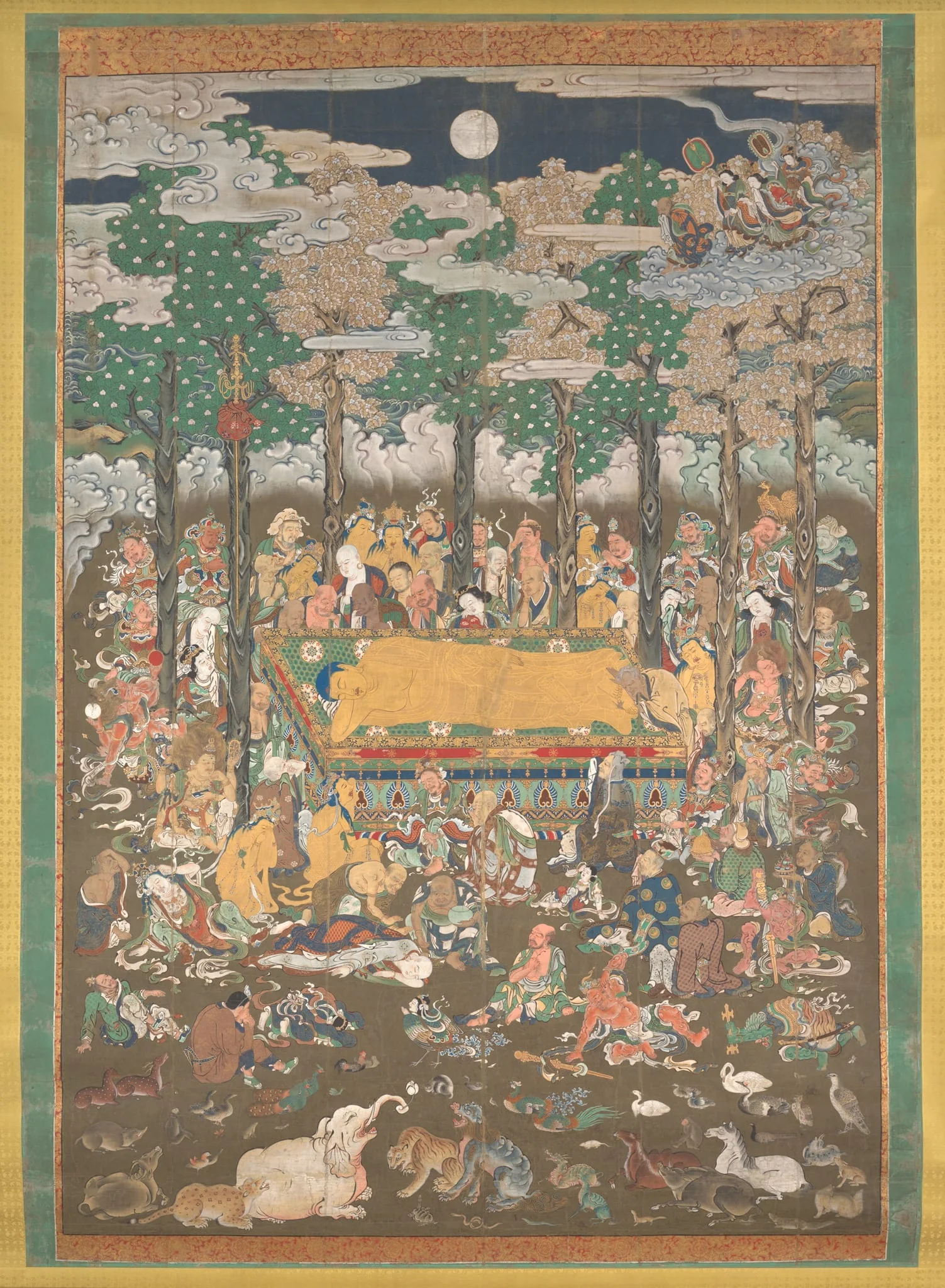 Nehan: Death of the Buddha, by Unknown, ink, 1650