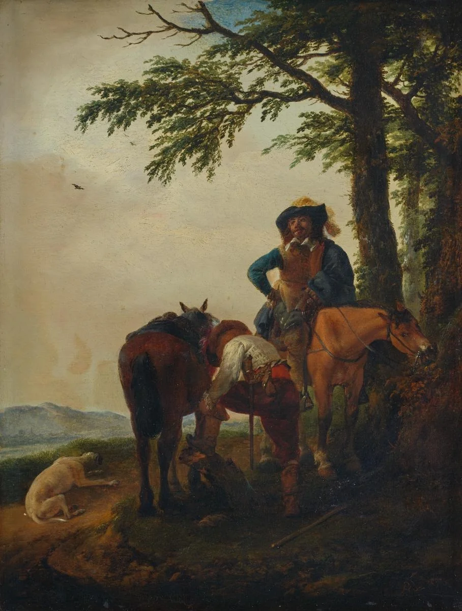 Halt zweier Reiter, by Philips Wouwerman, oil, 1642