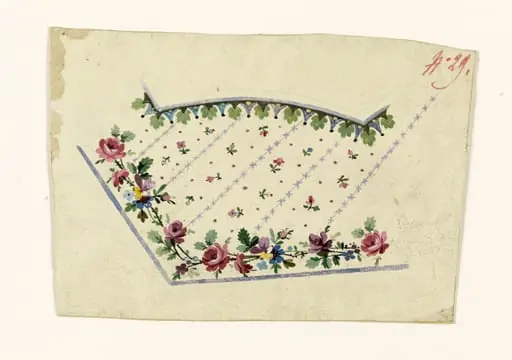 Composition avec guirlande de fleurs et rayures mauves, projets de broderies de gilet, XVIIIème siècle