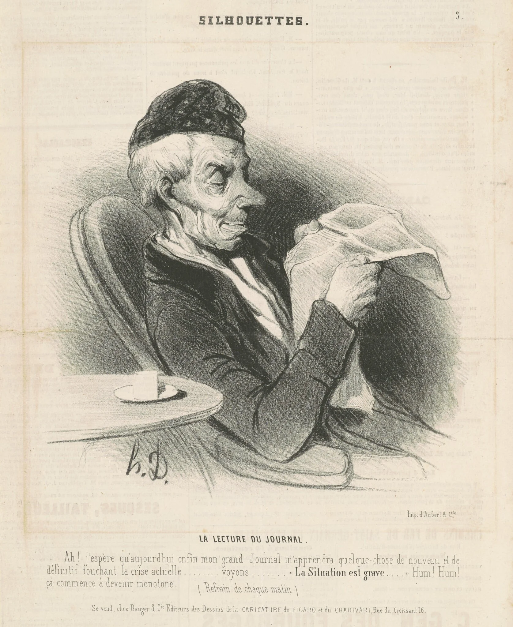 Le lecture du journal, by Honoré Daumier, ink, 1840