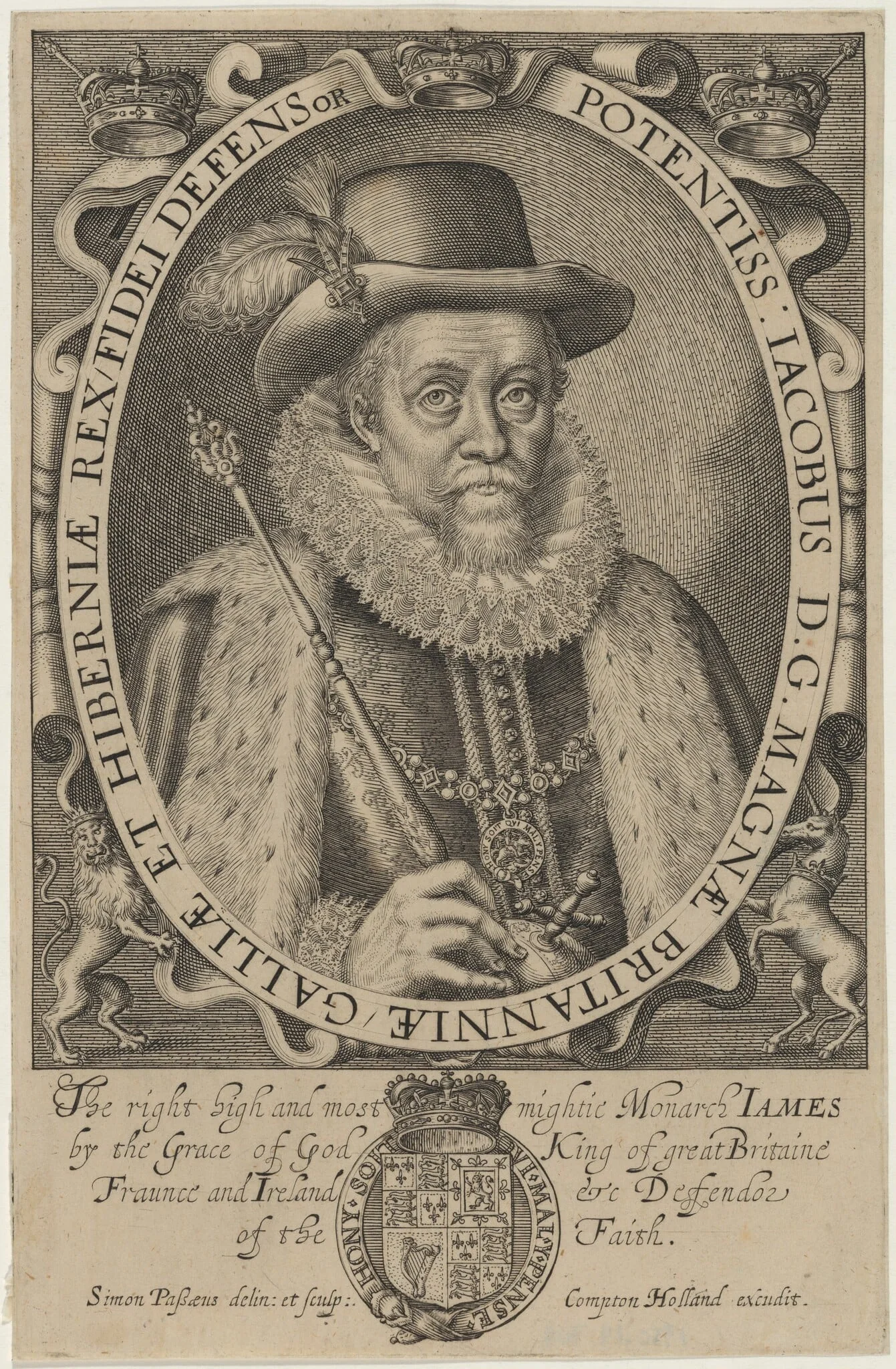 James I of England, by Simon van de Passe, ink, 1621