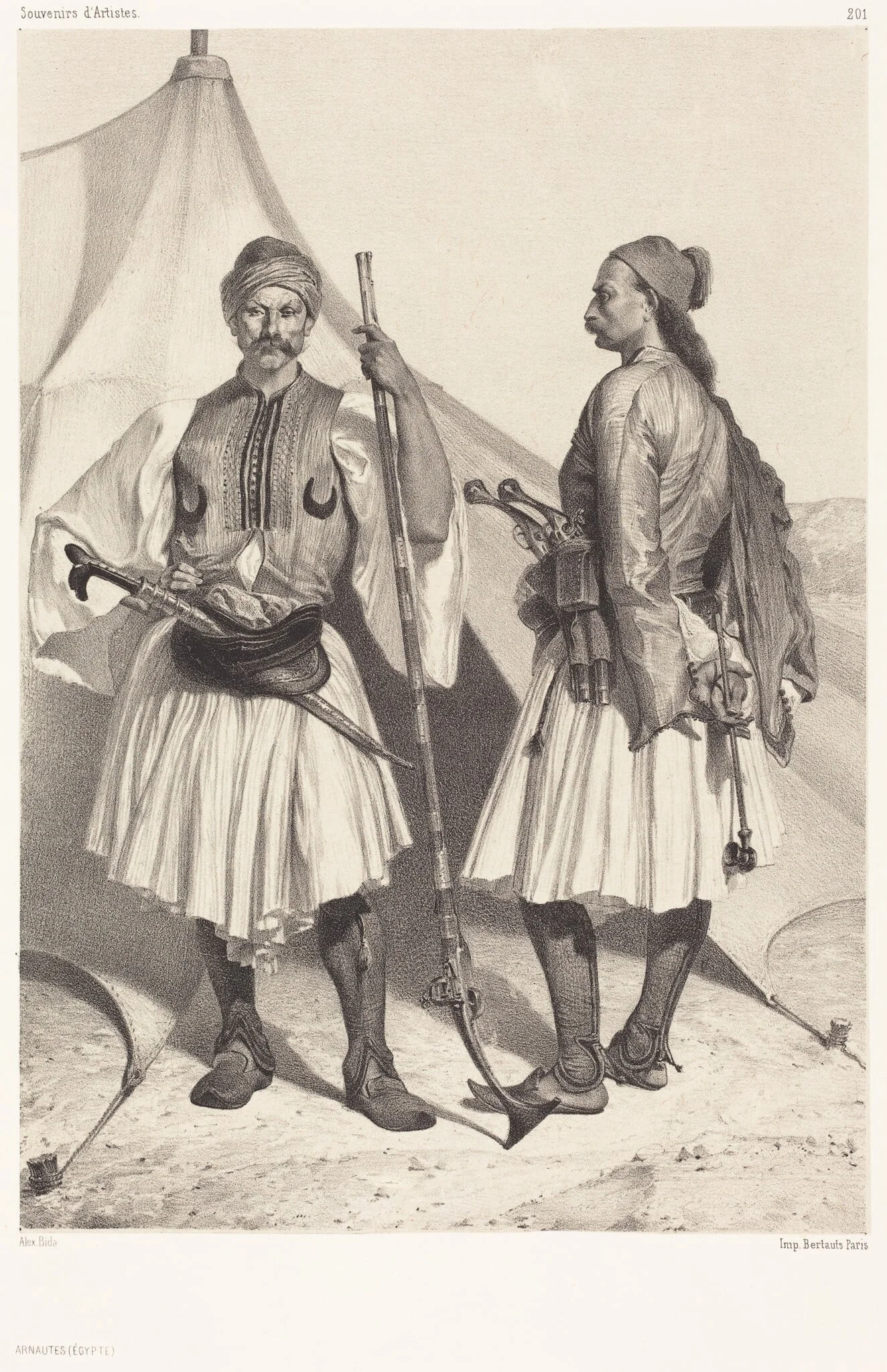 Arnautes, Égypte (Albanians, Egypt), by Alexandre Bida, ink, 1860