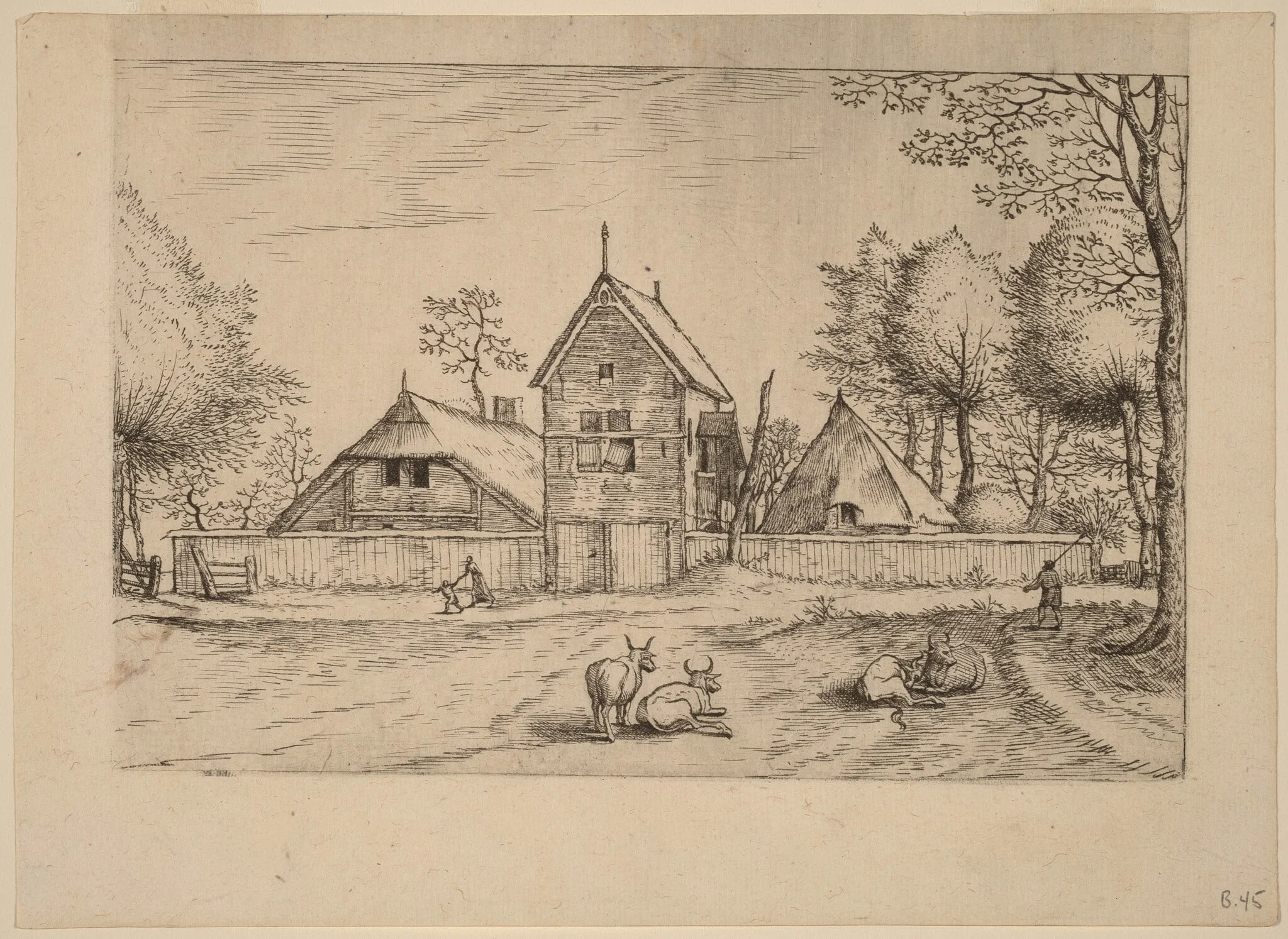 Farmstead, by Johannes van Doetechum the Elder, ink, 1560