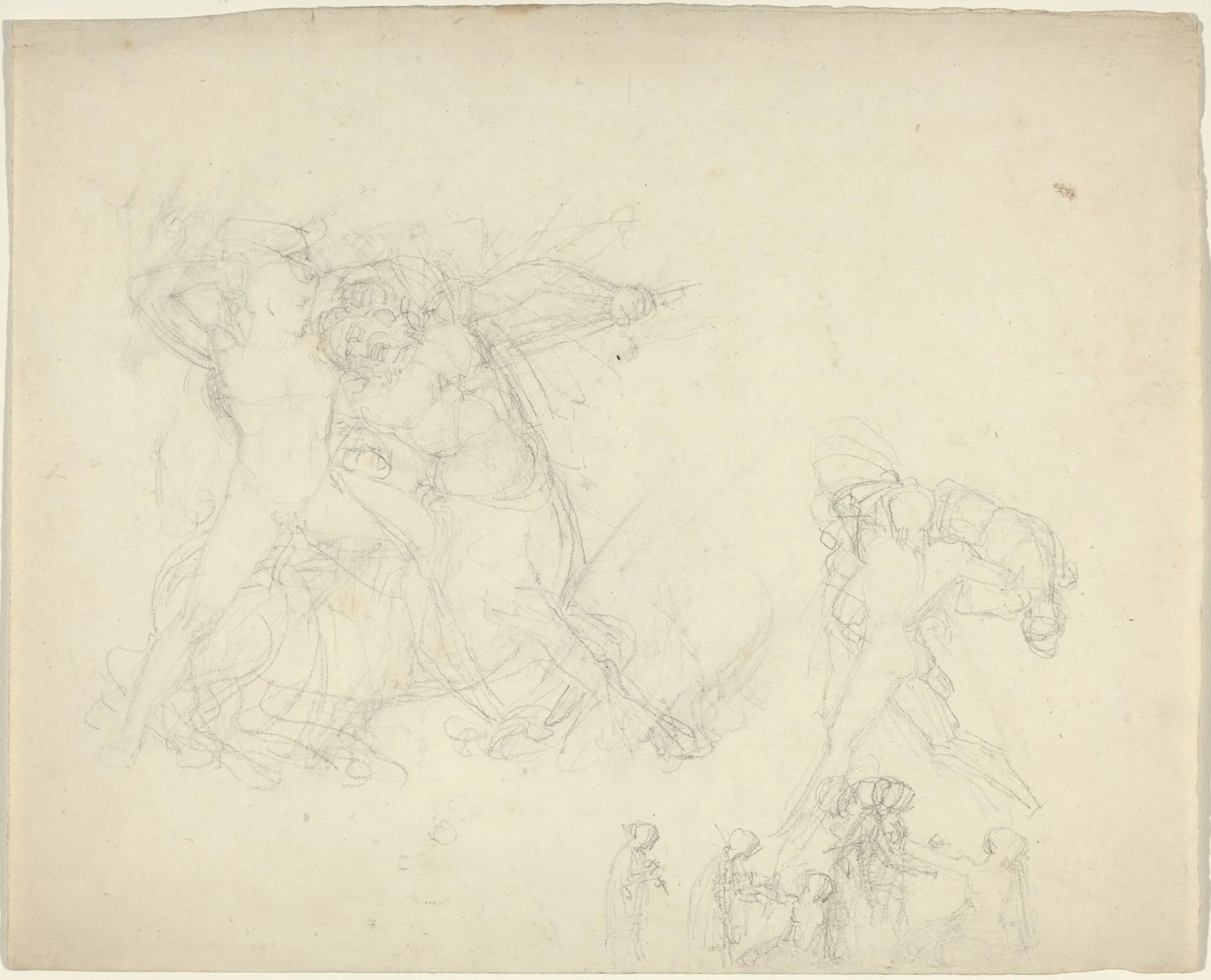 Sheet of Studies, including a Man Battling a Centaur, by John Flaxman, graphite, 1790