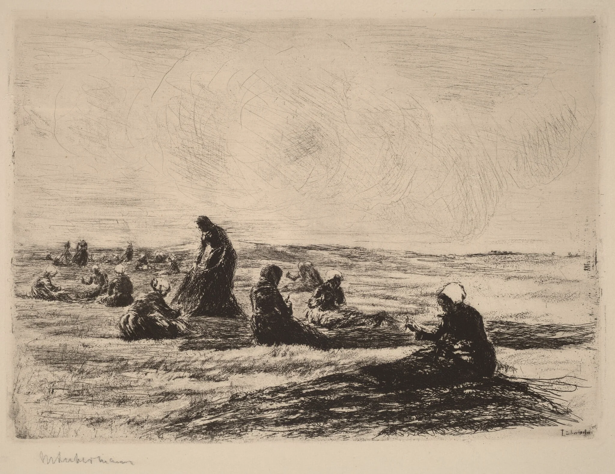 Mending the Nets, by Max Liebermann, ink, 1894