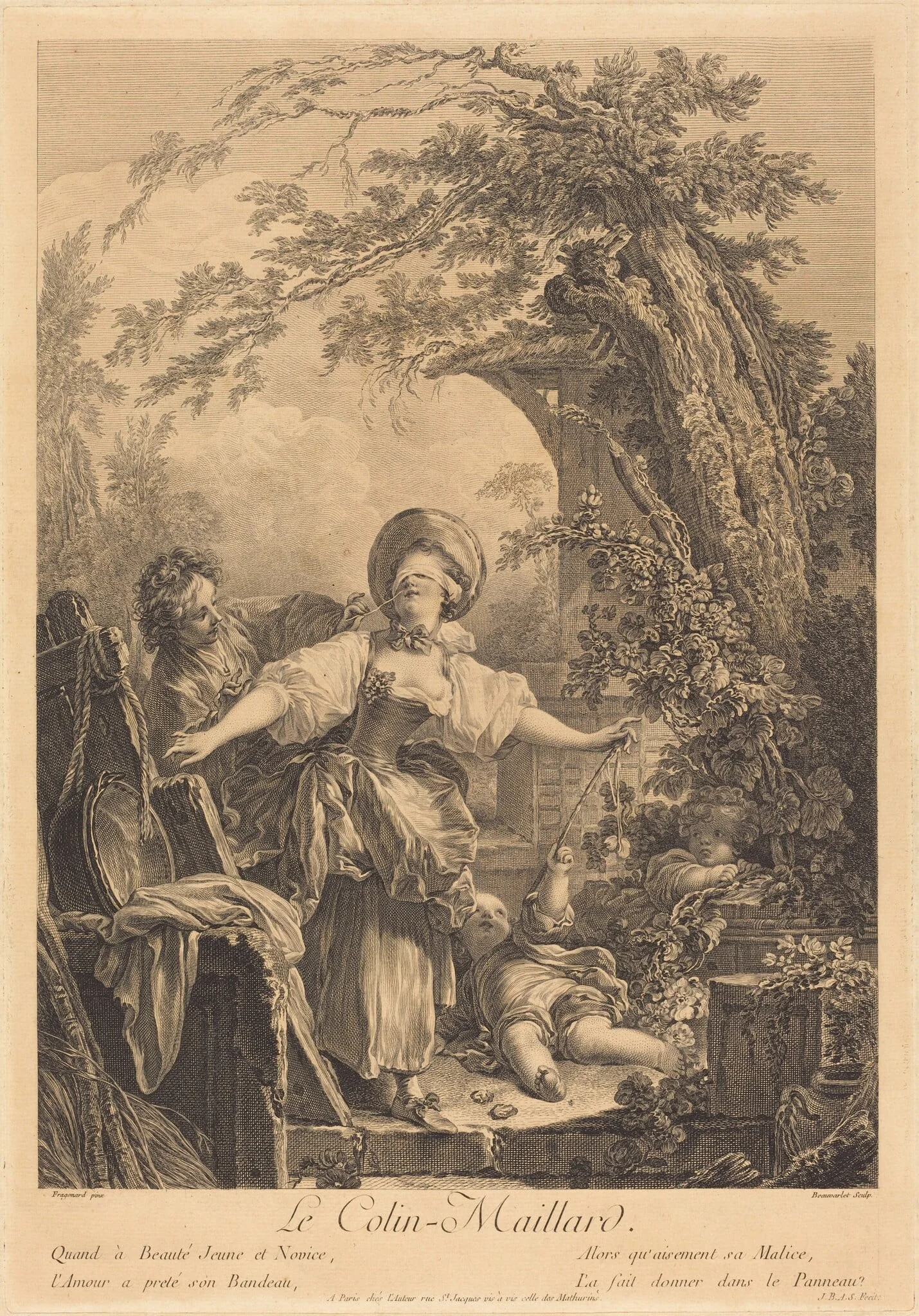 Colin Maillard, by Jacques-Firmin Beauvarlet, ink, 1760