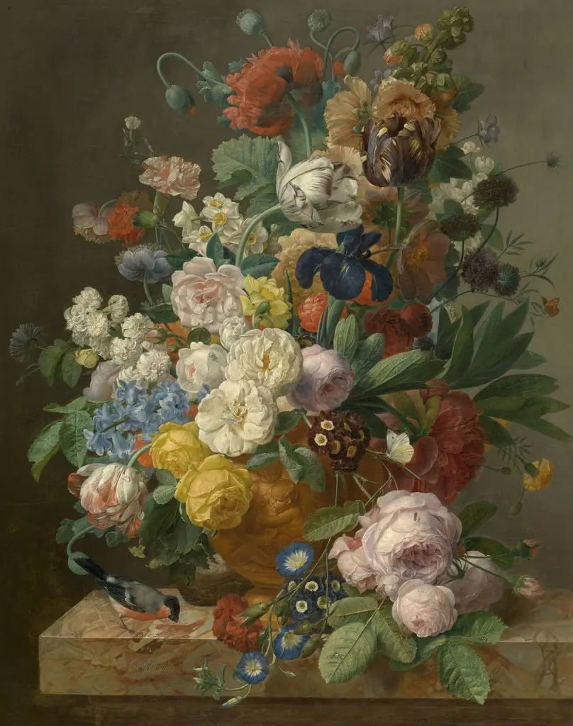 Bouquet of Flowers in a Sculpted Vase