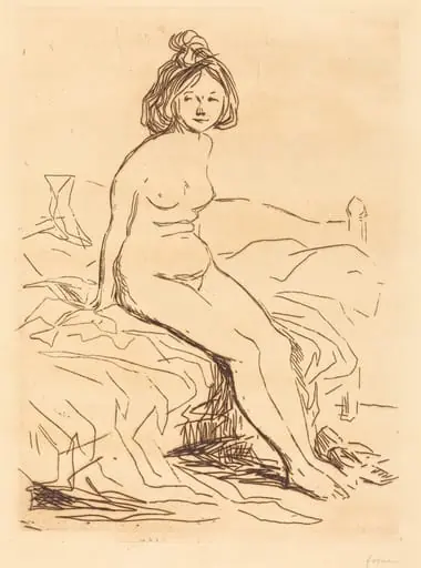 Femme nue, assise sur son lit, de face (Nude Woman, Seated on Her Bed, Front View)