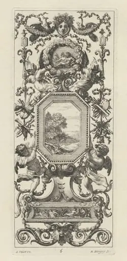 Ornamental Panel Surmounted by the Crowned Head of a Woman and Two Peacocks