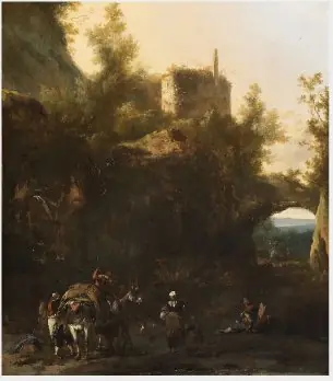 An Italian Landscape with Muleteers