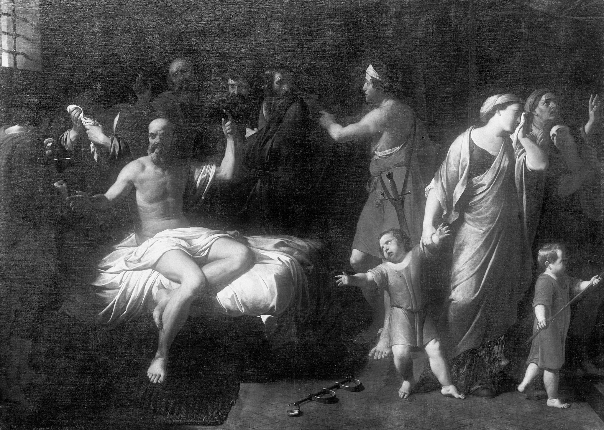 Socrates drinks the cup of poison, by Unknown, paint