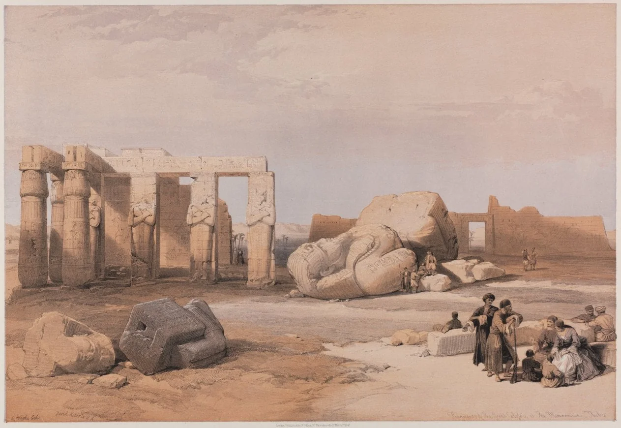 Egypt and Nubia, Volume II: Fragments of the Great Colossi at the Memnonium, Thebes, by Louis Haghe, 1847