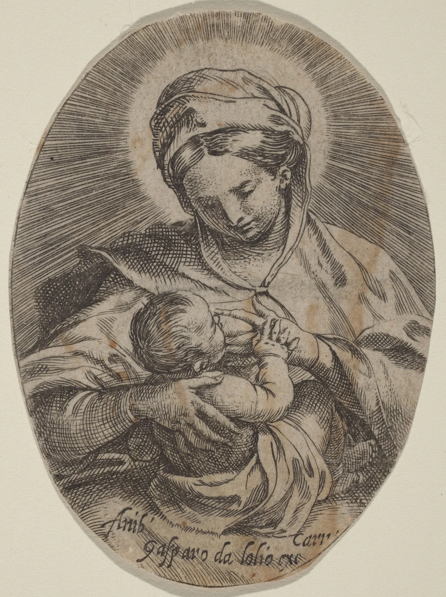 The Madonna Nursing the Christ Child, by Annibale Carracci, ink, 1585