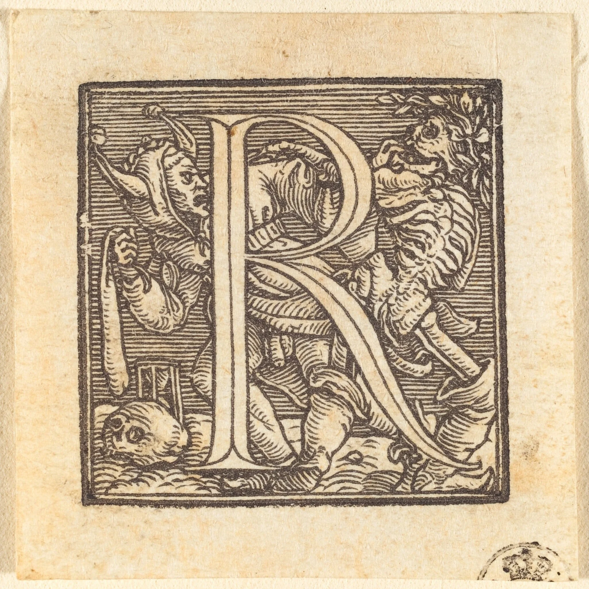 Letter R, by Hans Lützelburger, ink, 1523