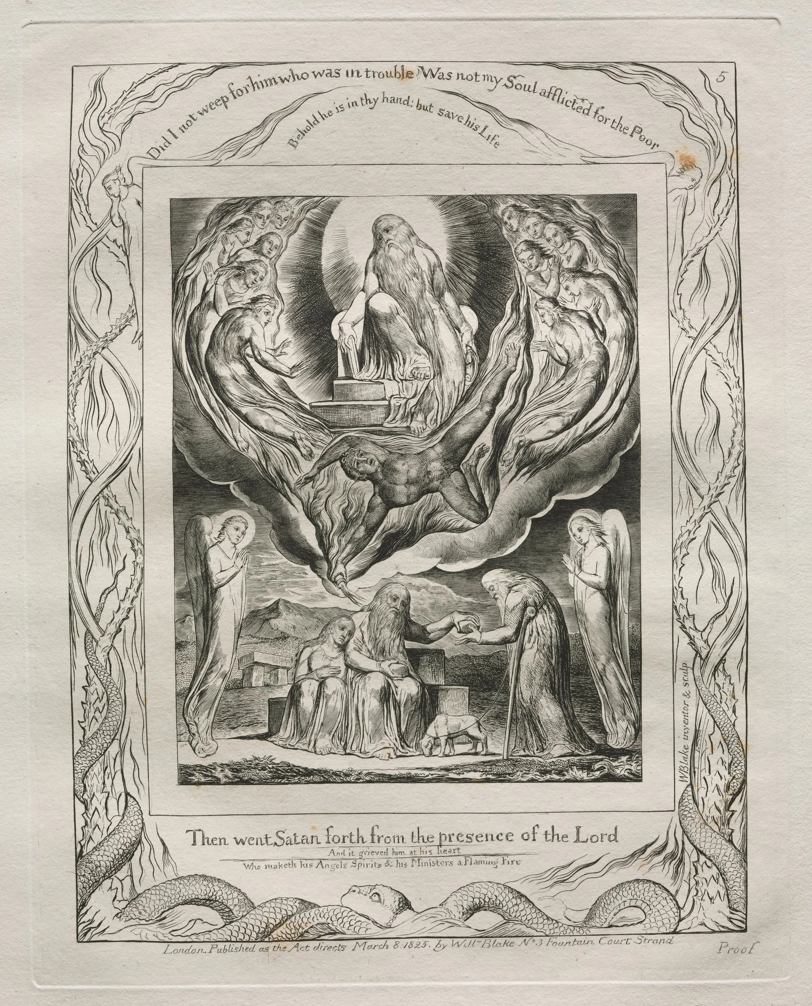 The Book of Job: Pl. 5, Then went Satan forth from the presence of the Lord, by William Blake, 1825