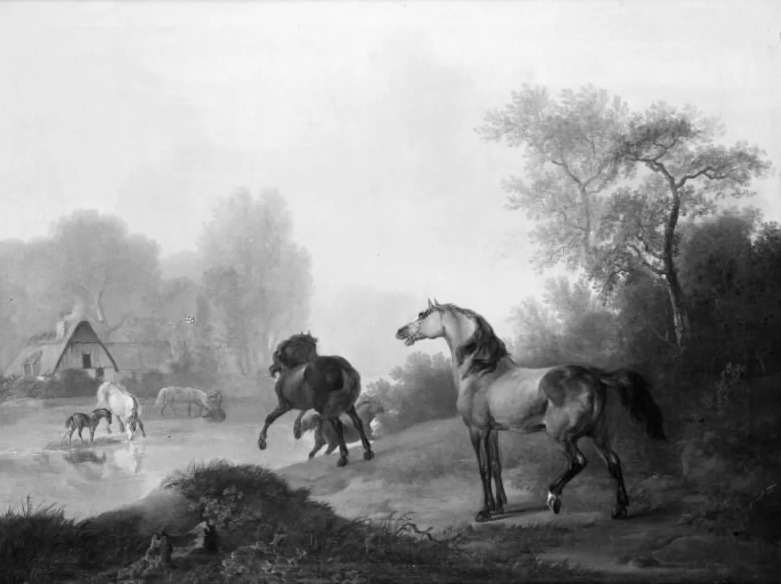 Vilde heste i et stutteri, by Unknown, 1821