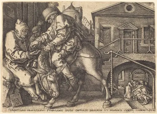 The Good Samaritan Paying for the Lodgings  of the Traveler