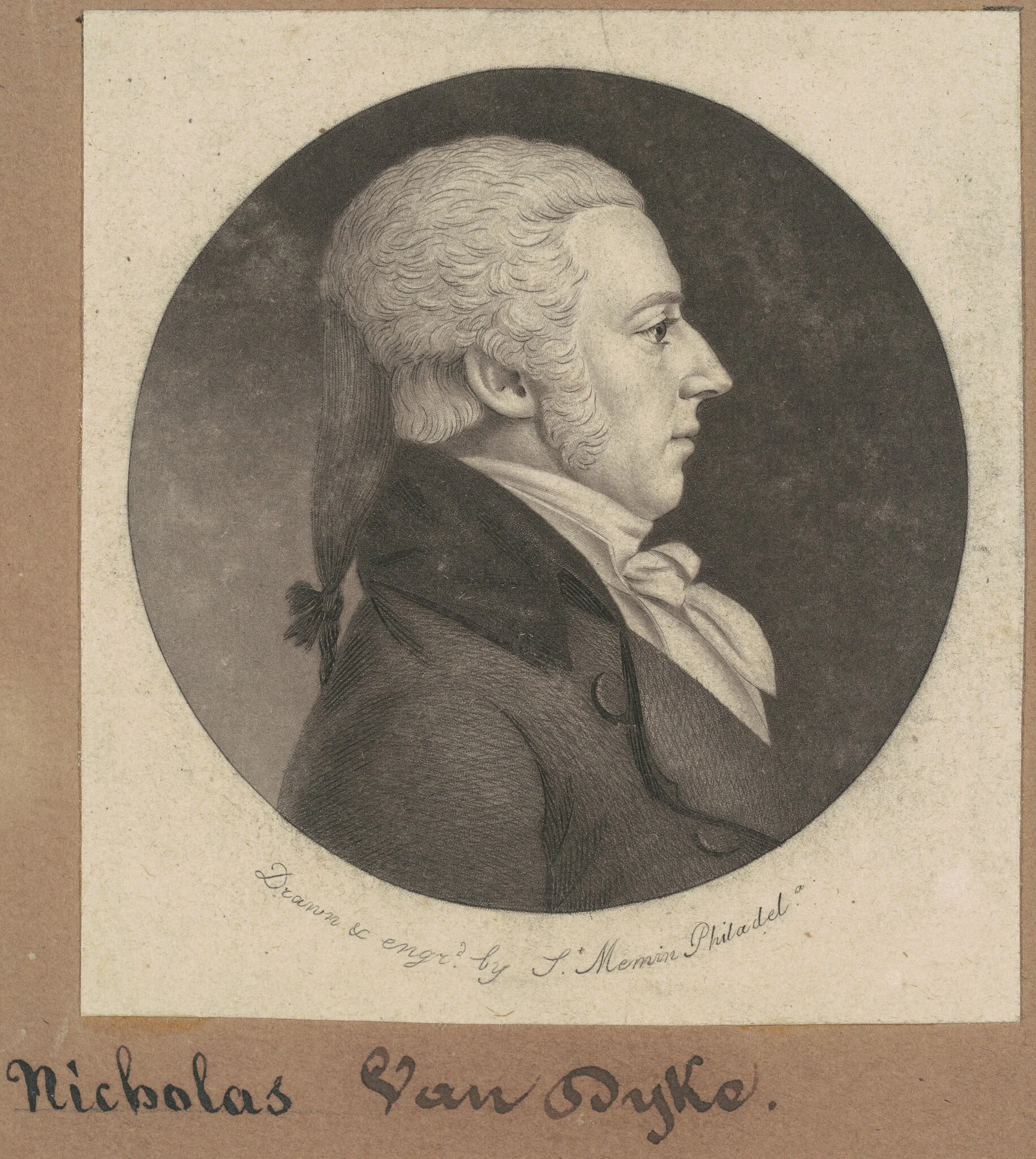 Nicholas Van Dyke, by Charles Balthazar Julien Févret de Saint-Mémin, ink, 1802