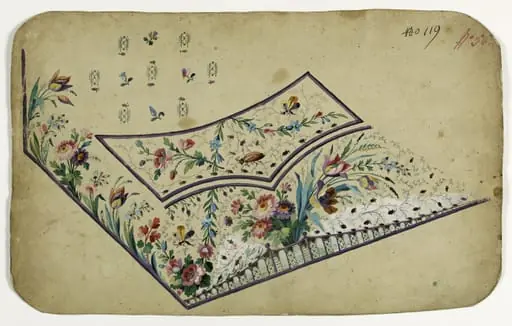Gilet fleurs, papillons et scarabée, projets de broderies de gilet, XVIIIème siècle