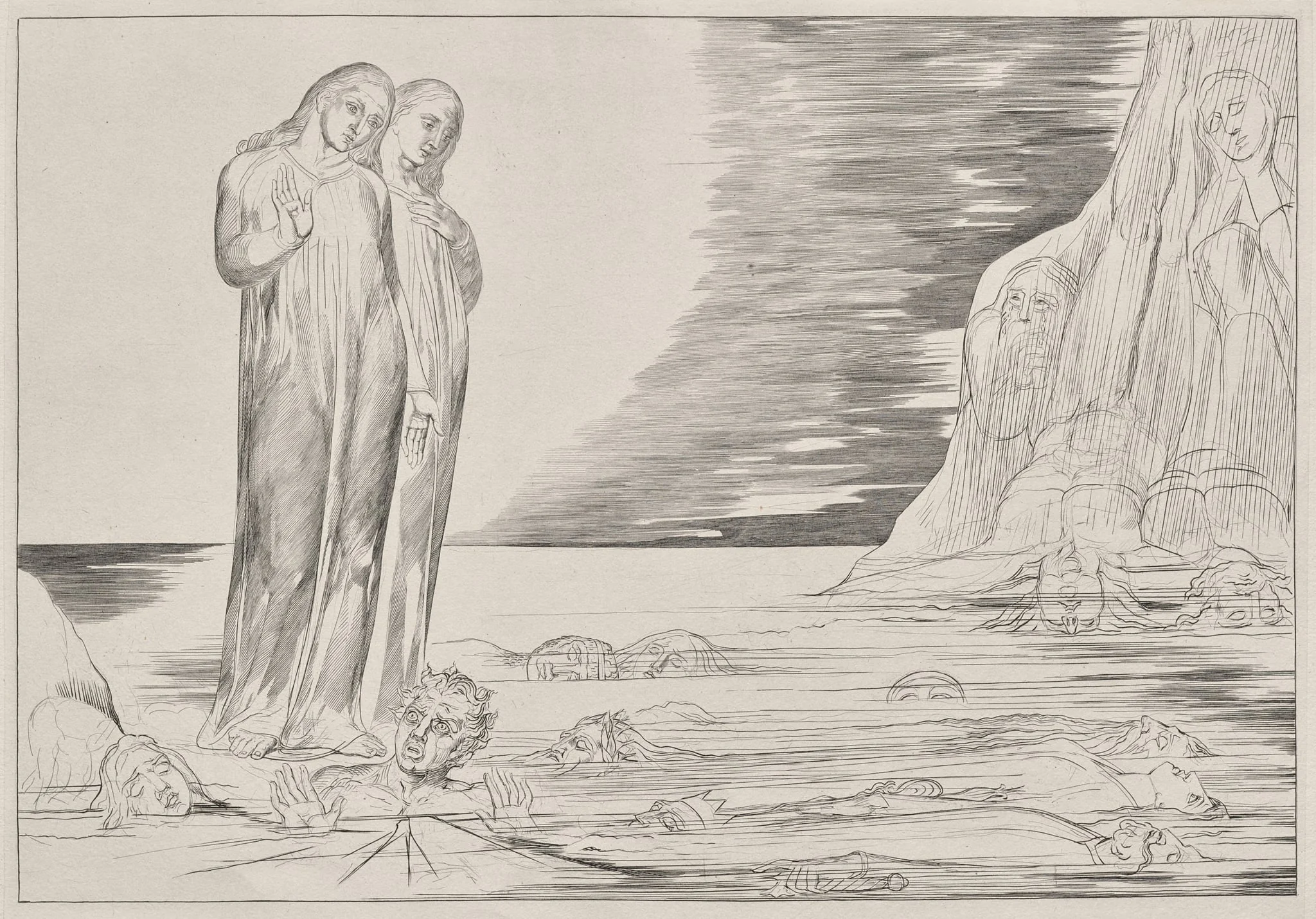 The Circle of the Traitors: Dante's Foot Strriking Bocca degli Abbate, from Dante's Inferno, Canto XXXII Illustration to Dante's The Divine Comedy, by William Blake, 1827