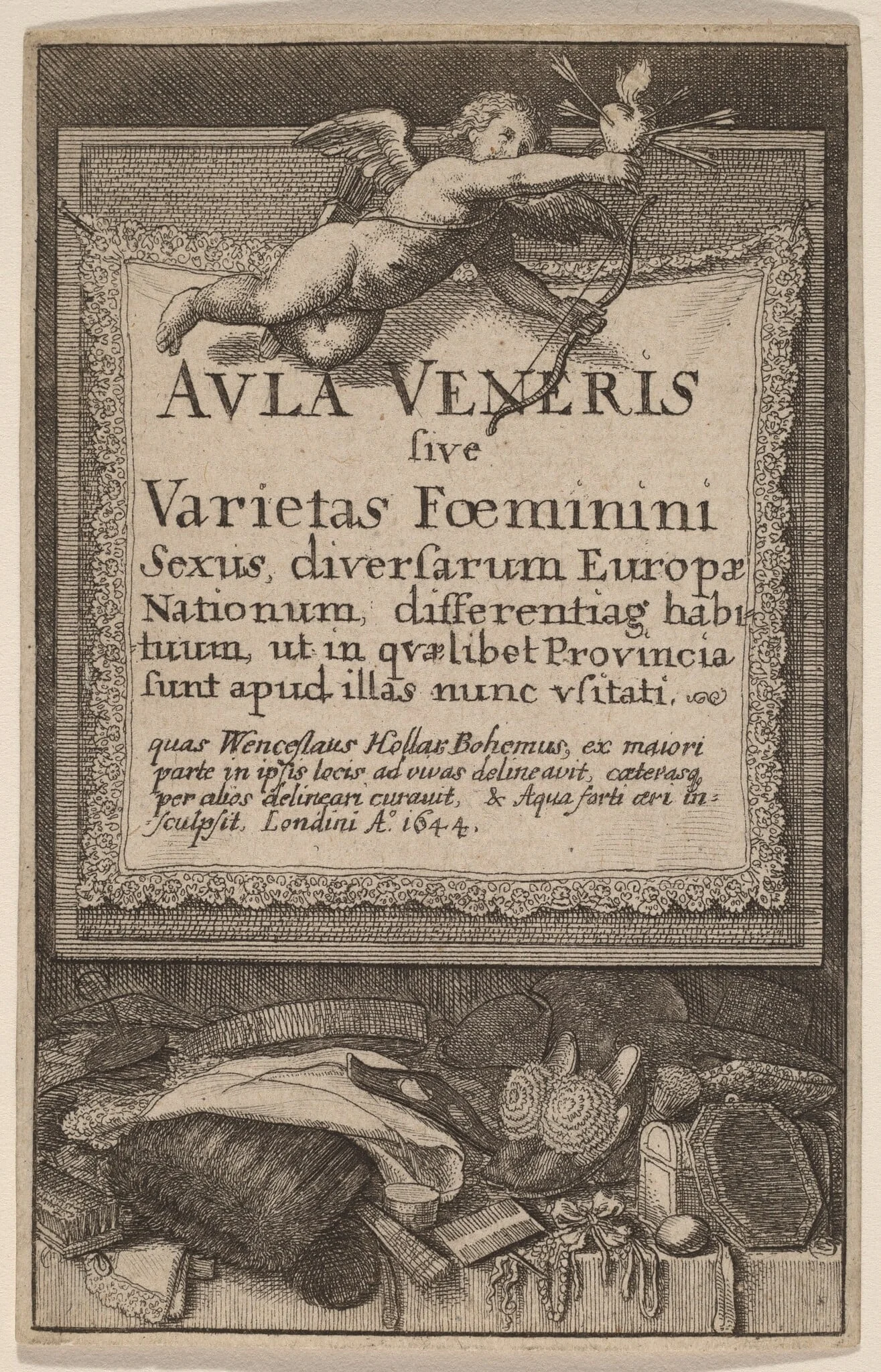 Aula Veneris: Title Page, by Wenceslaus Hollar, ink, 1644