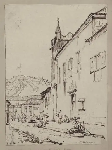 A view past the Misericordia Church towards Fort Monte, Macau