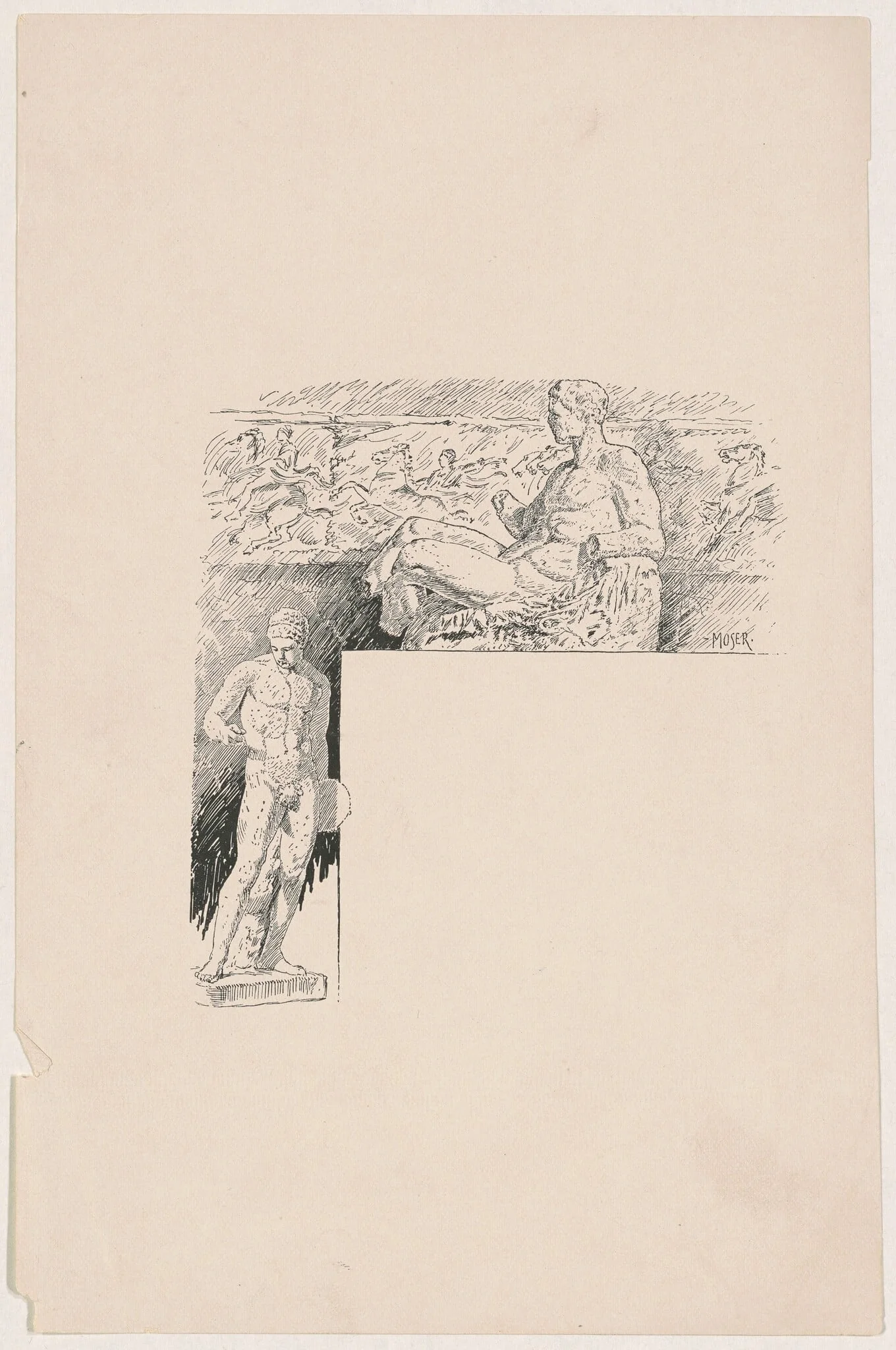 Casts from Antique Sculpture: The Parthenon, by James Henry Moser, ink, 1892
