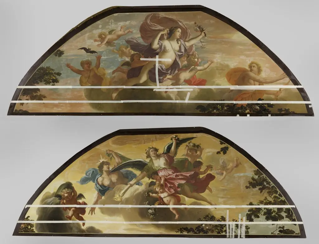 Twee schilderingen horend bij een plafond