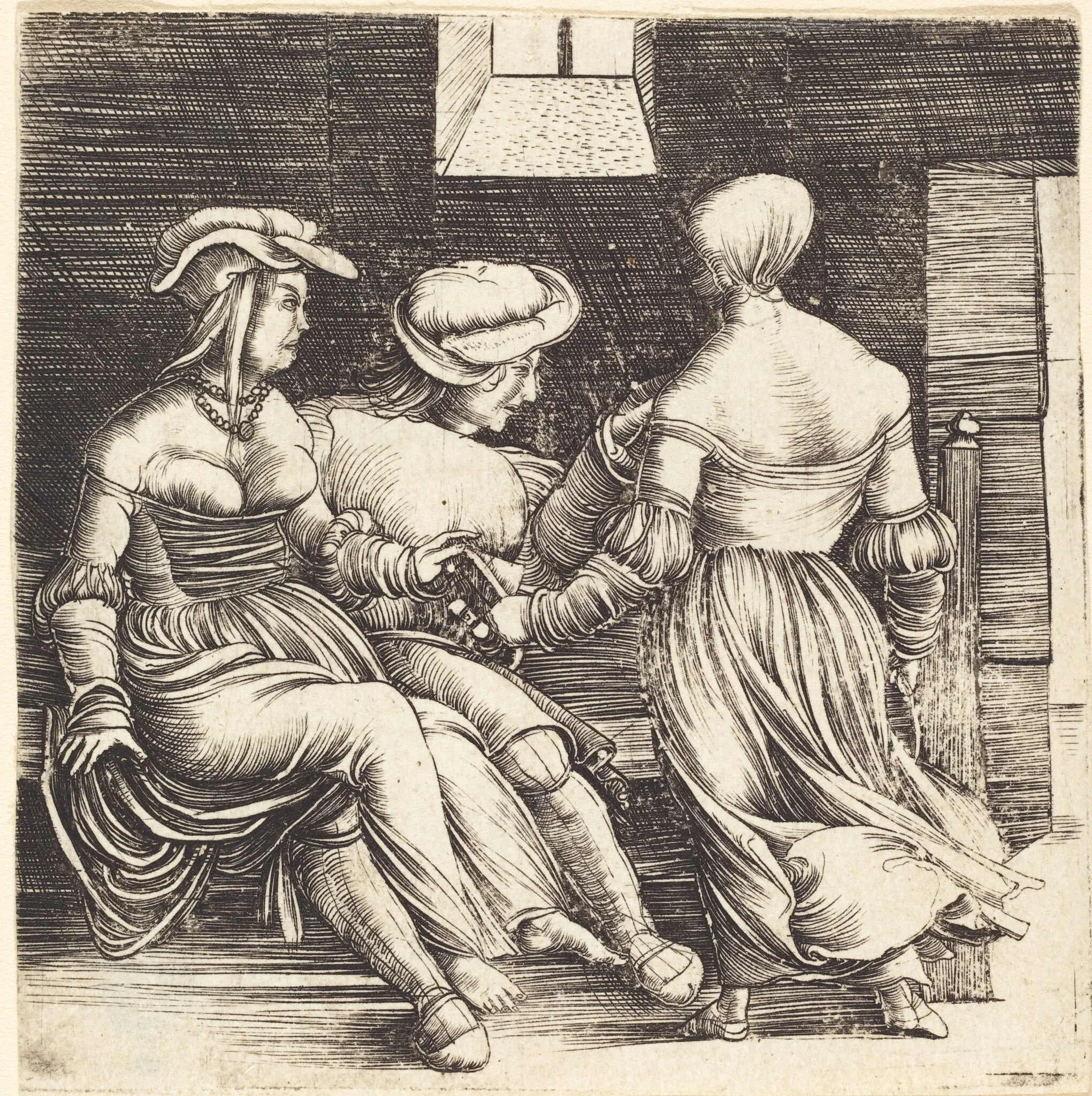 Young Man and Maids, by Erhard Altdorfer, ink, 1506