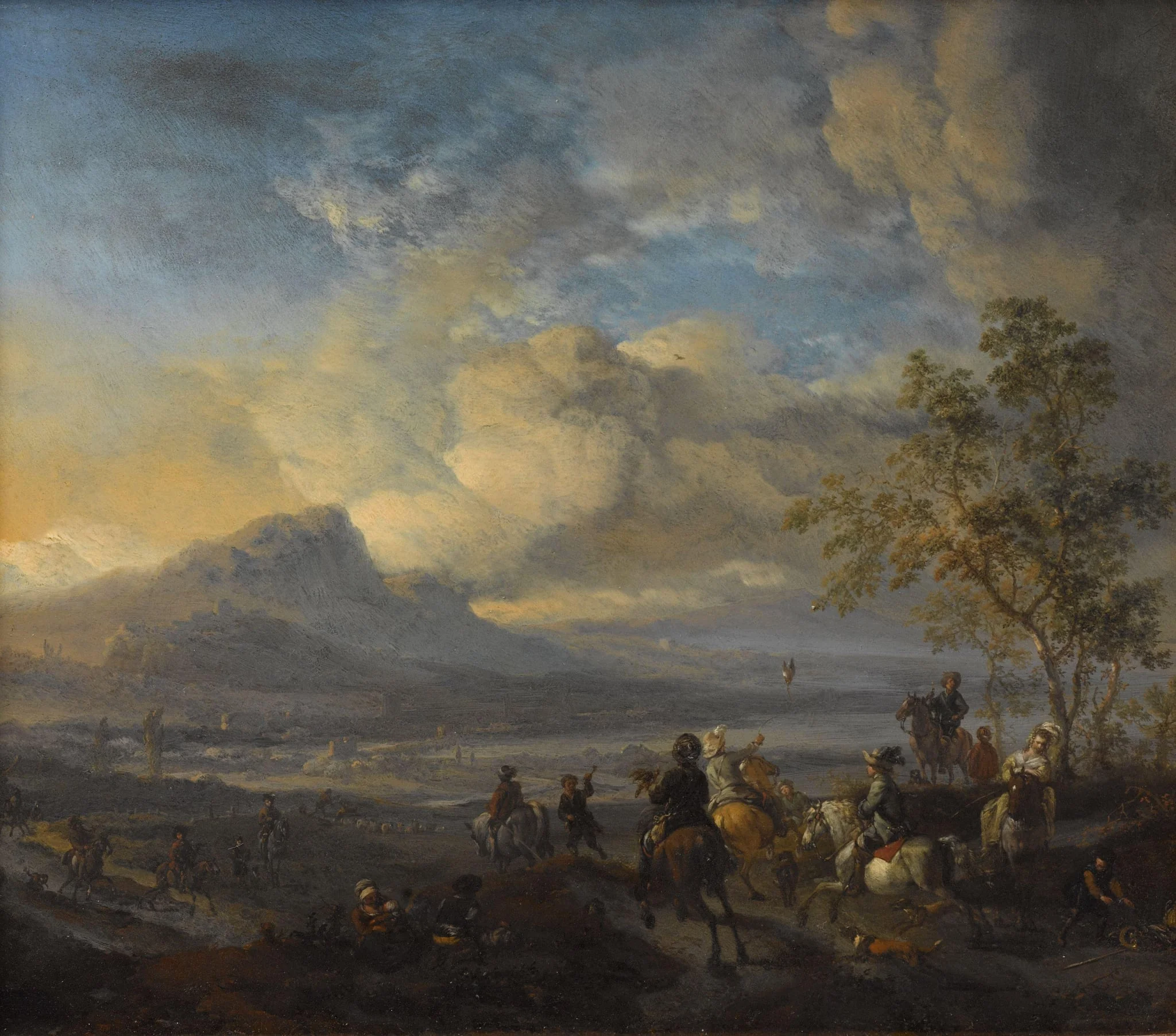 The Falcon Hunt, by Unknown, unspecified, 1658