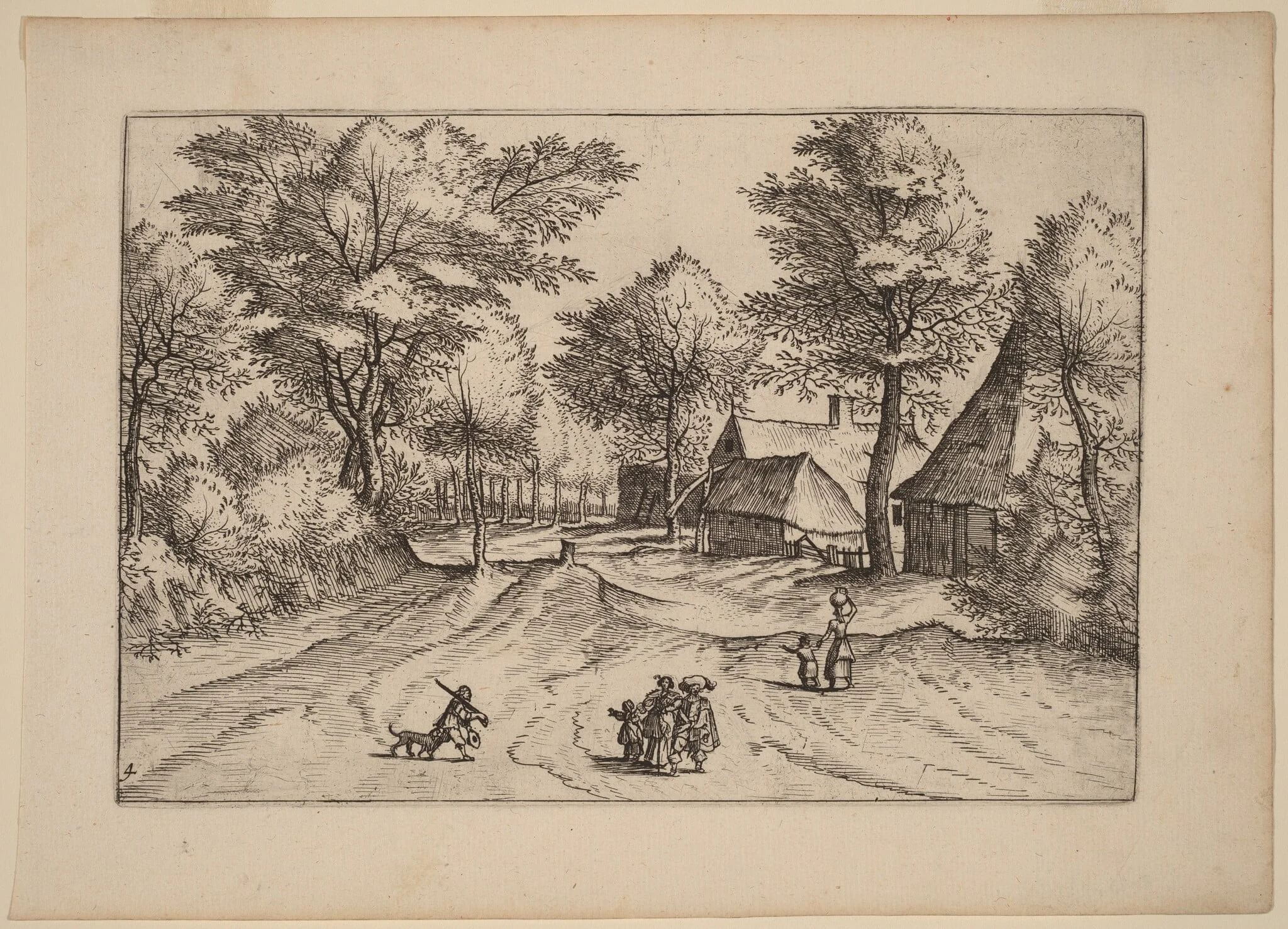 Village Road with Farm and Sheds, by Lucas van Doetechum, ink, 1676