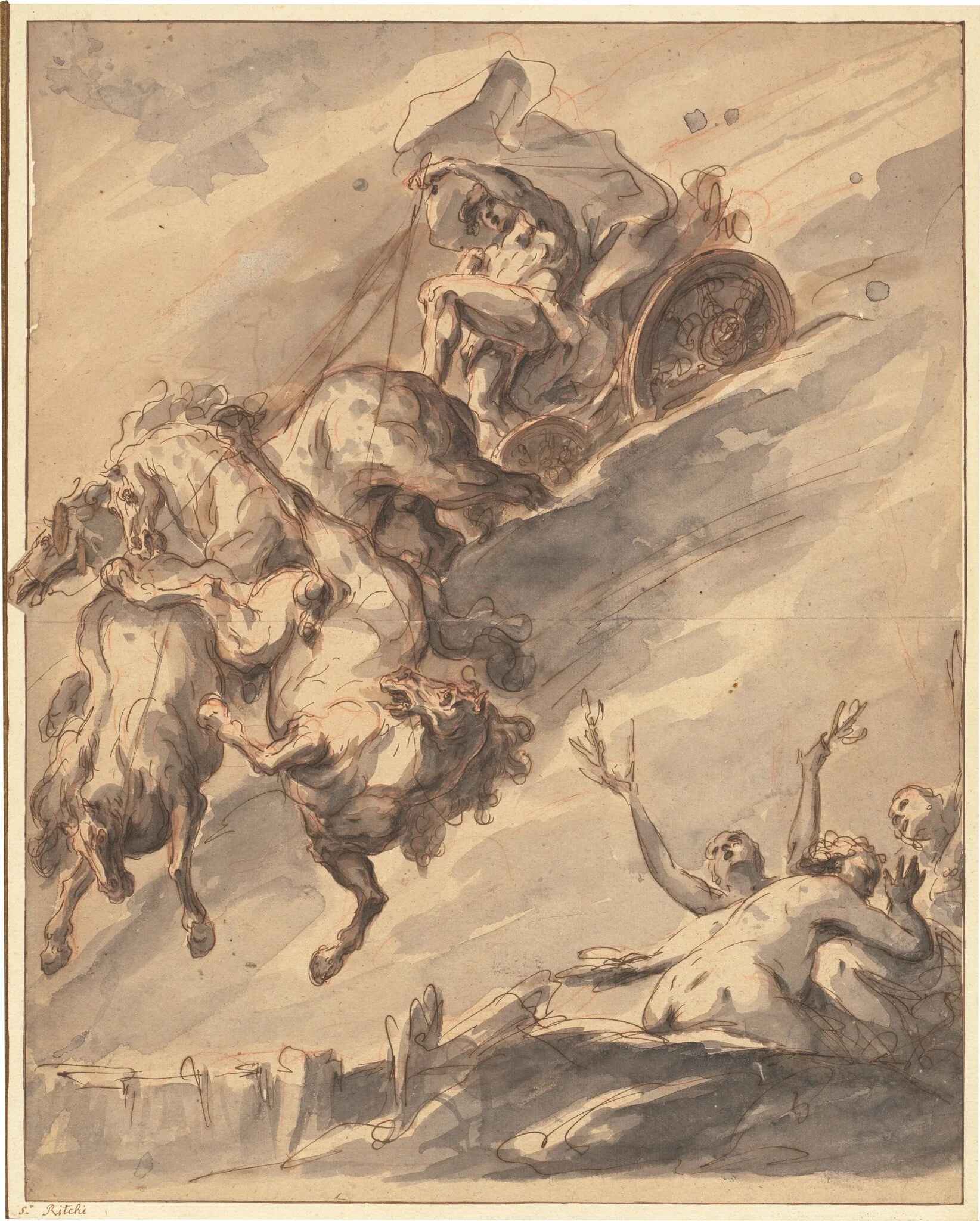 The Fall of Phaeton, by Gaspare Diziani, ink, 1748