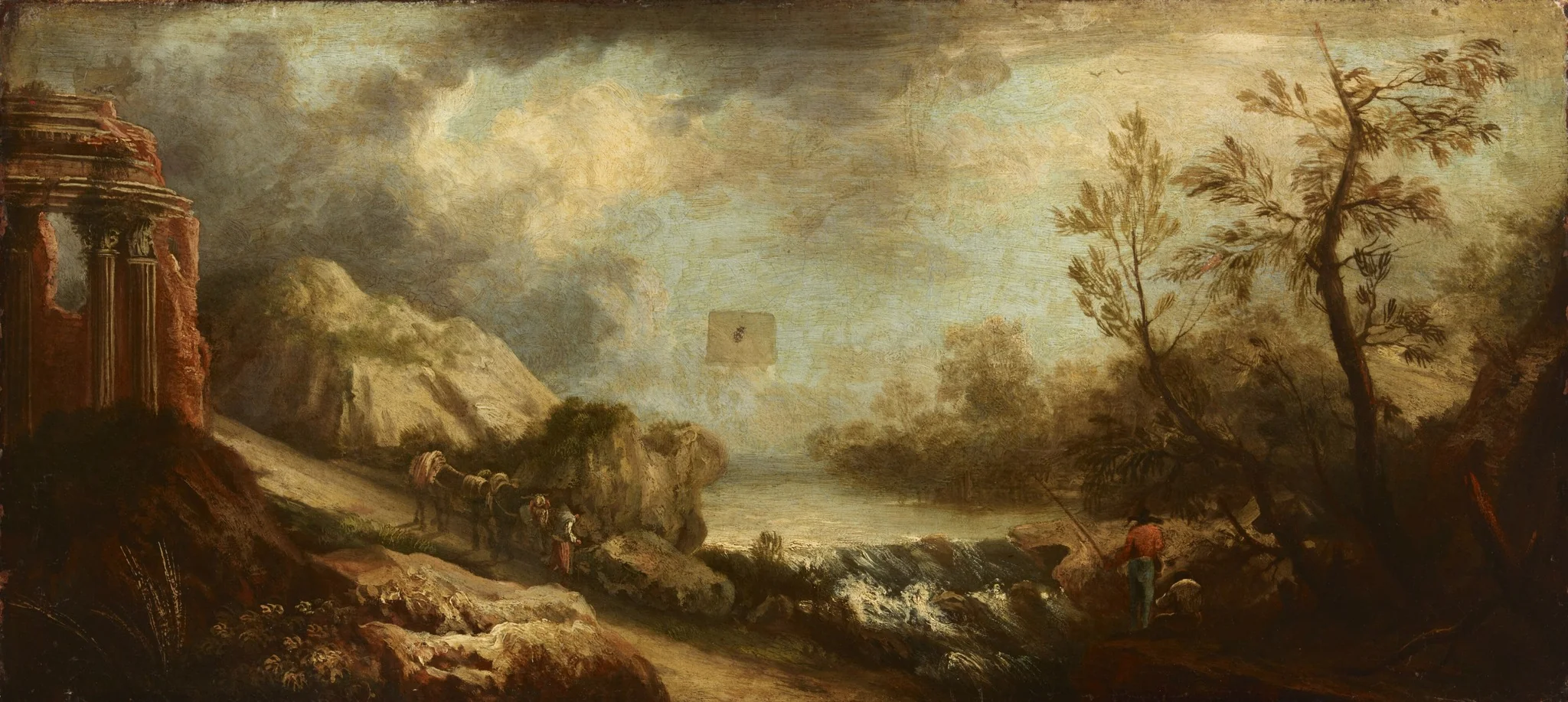 Krajobraz z rzeką i ruinami świątyni, by Unknown, oil, 1750