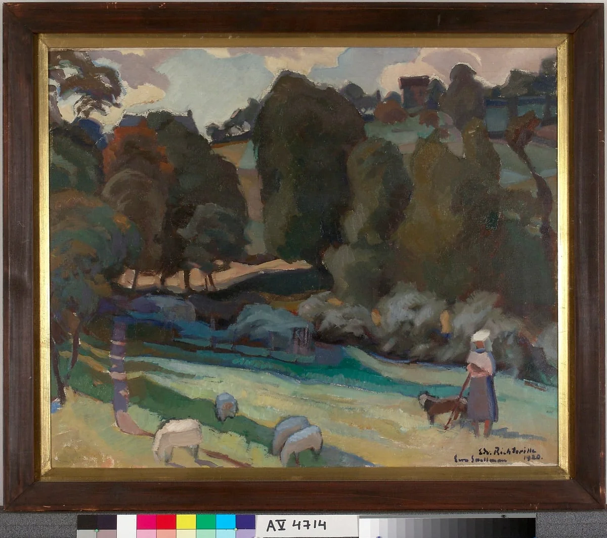 Tyttö ja lampaita, by Eero Snellman, unspecified