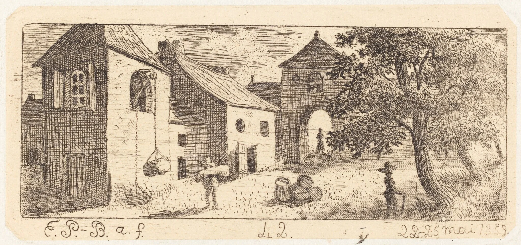 The Farmyard, by Emmanuel Phélippes-Beaulieu, ink, 1859