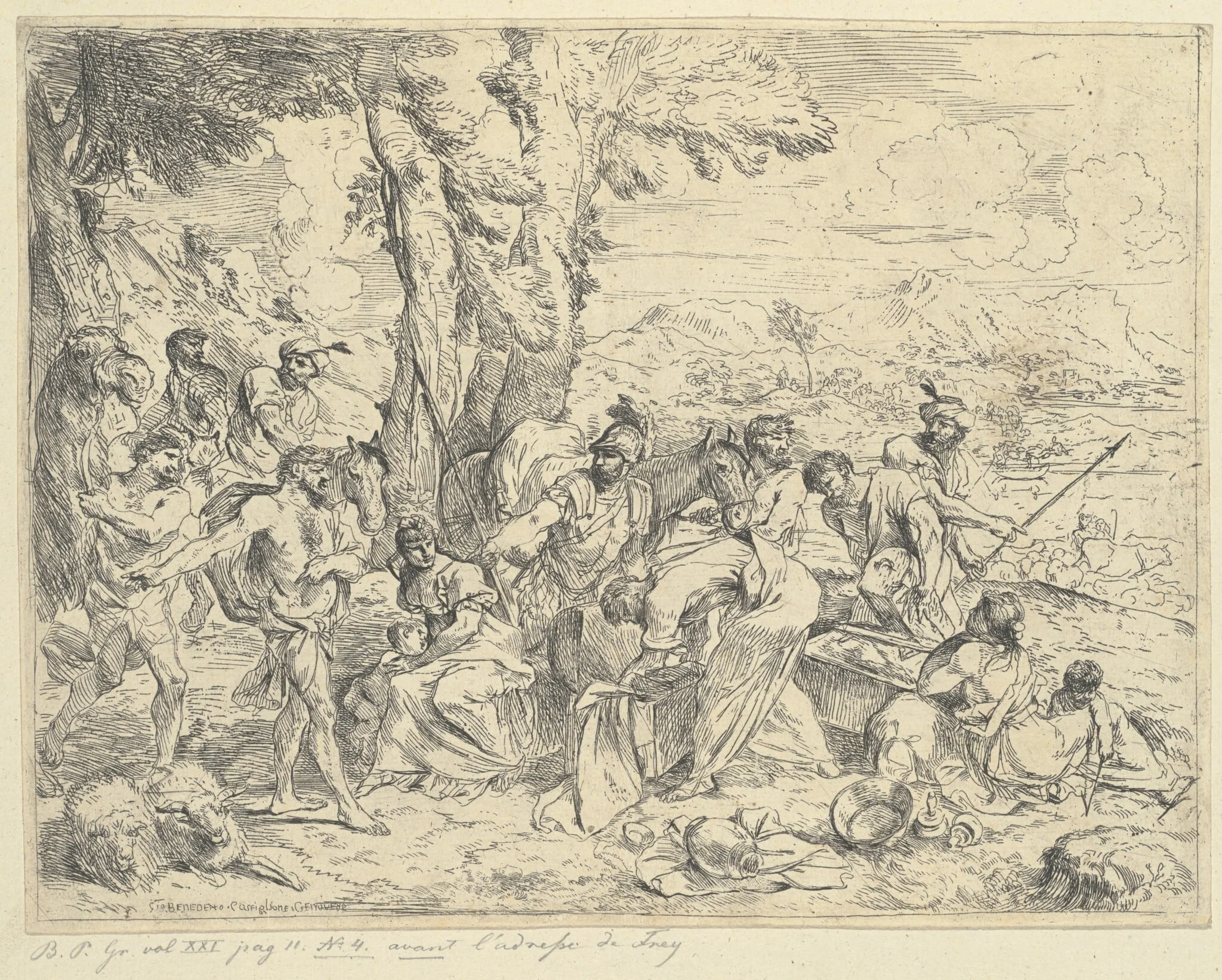 Rachel Concealing Laban's Idols, by Andrea De Leone, ink, 1635