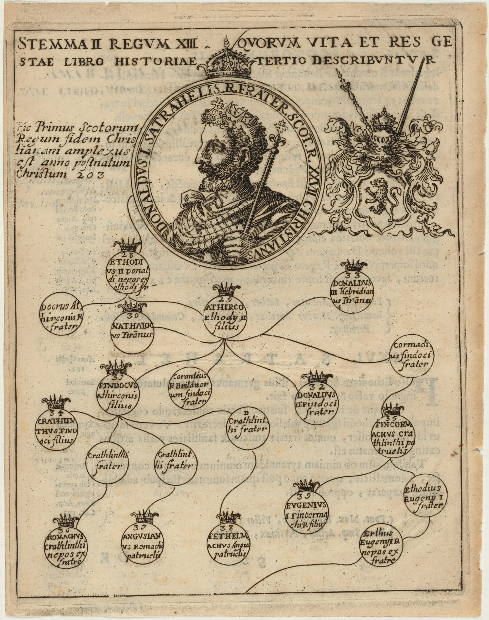 Donald I of Scotland with Geneology, by Unknown 19th Century, ink, 1675