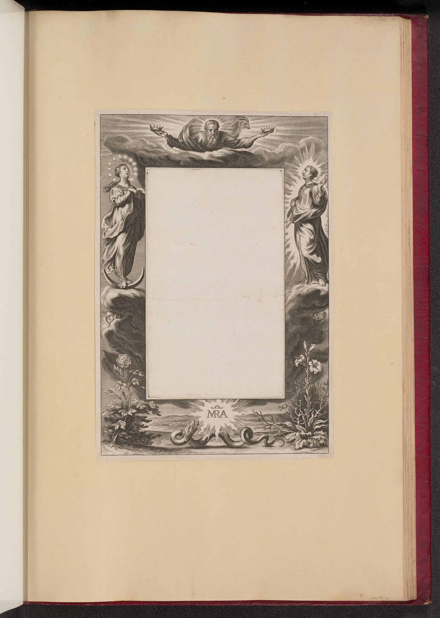 Border Illustration with God the Father, Two Saints, and a Serpent, by Netherlandish 17th Century, ink, 1613