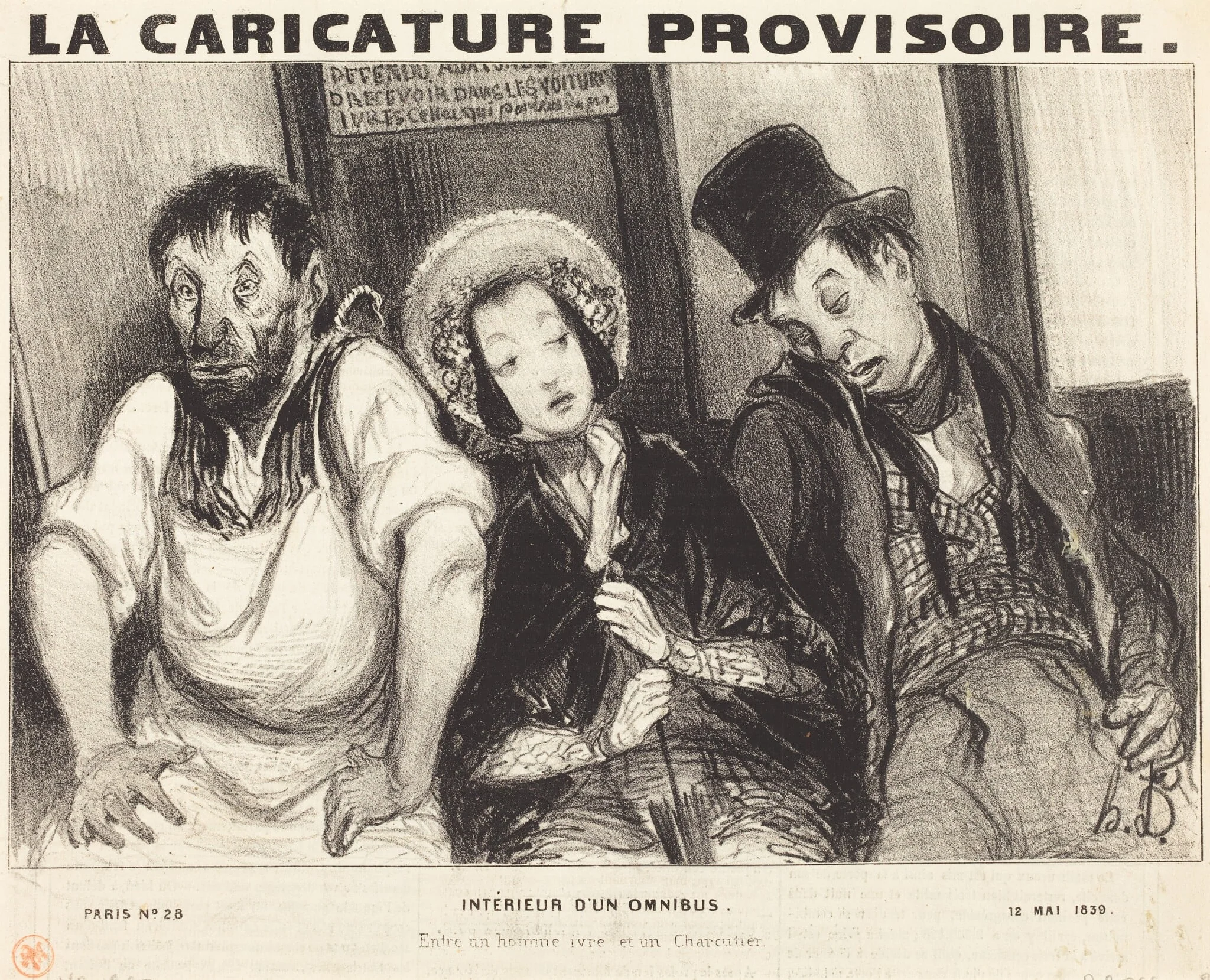 Intérieur d'un omnibus, by Honoré Daumier, ink, 1839