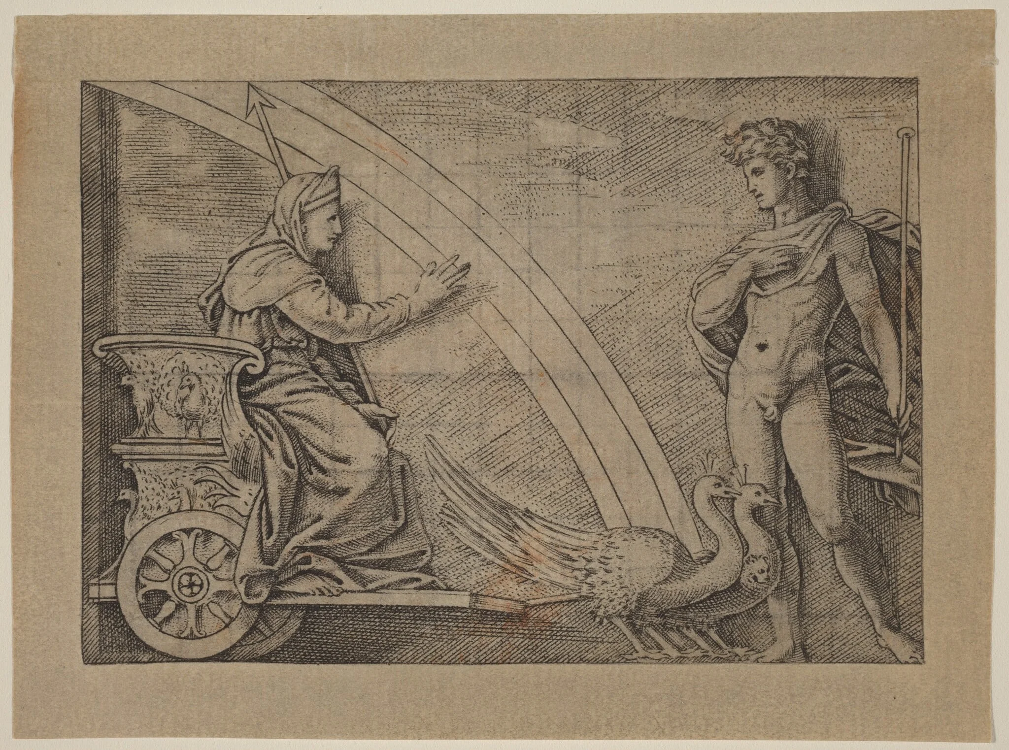 Juno in a Chariot Pulled by Peacocks, by Italian 16th Century, ink, 1550