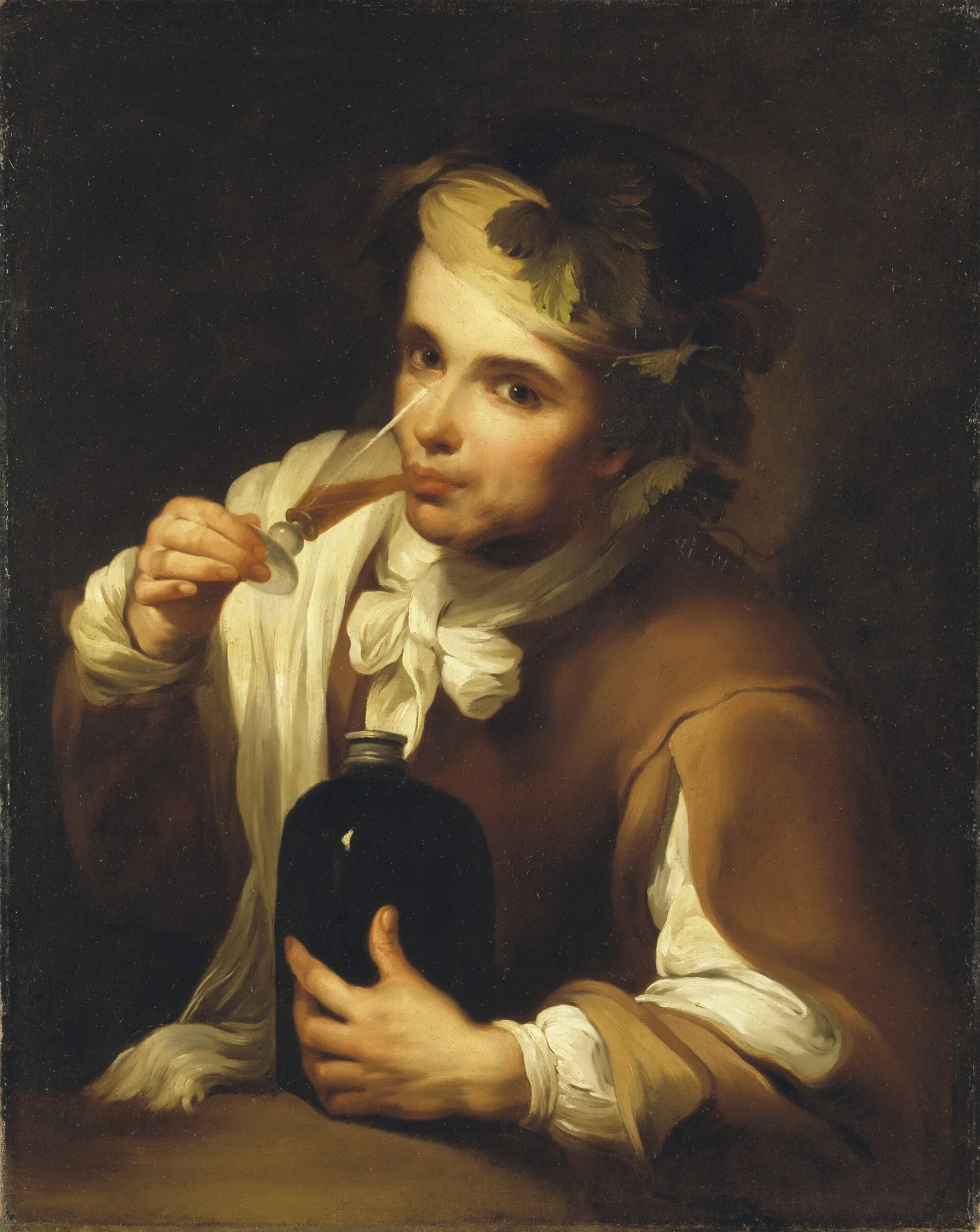 Young Man drinking Wine, by Unknown, oil